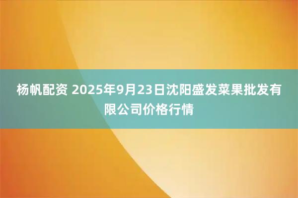 杨帆配资 2025年9月23日沈阳盛发菜果批发有限公司价格行情